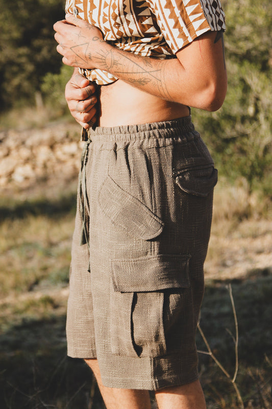 Bermuda uni en coton tissé épais- short pour homme teinture naturelle- bermuda festival- rave