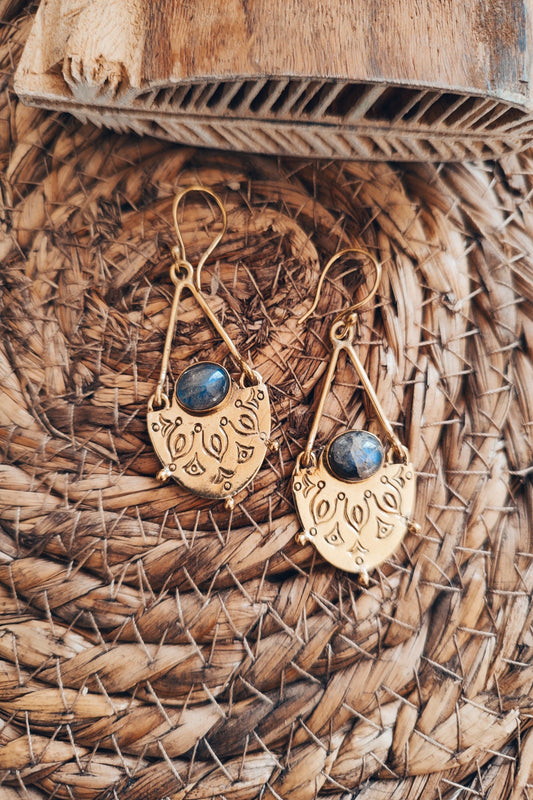 boucles pendantes bohème- boucles d' oreilles labradorite- cadeau pour elle