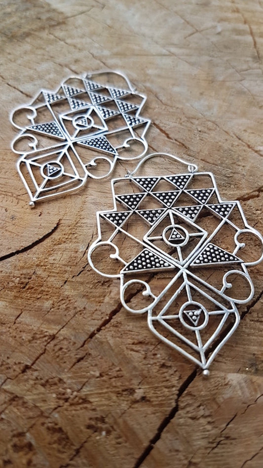 Boucles d'oreilles géométrie sacrée/boucles d'oreilles laiton plaqué argent/bohème