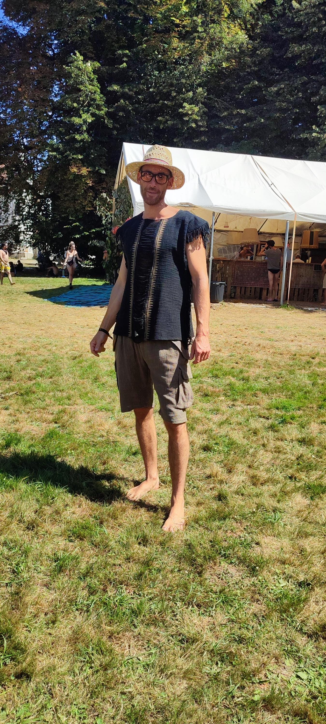 Bermuda uni en coton tissé épais- short pour homme teinture naturelle- bermuda festival- rave