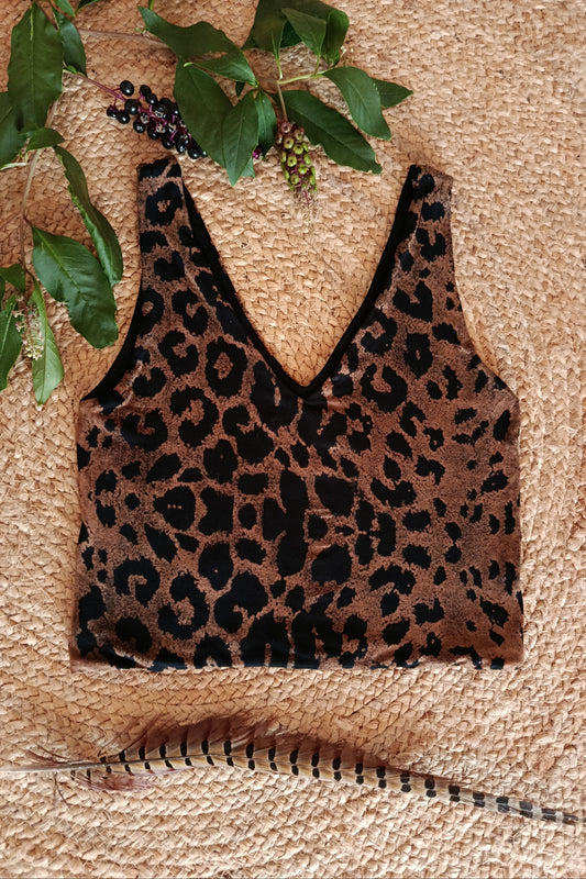 TOP V LEOPARD MARRON