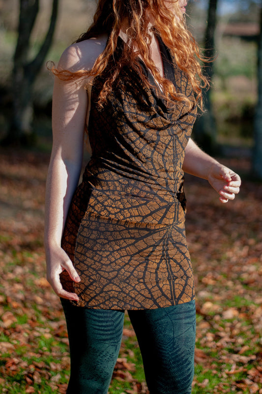 ROBE DOS NU VISCOSE JUNGLE MARRON