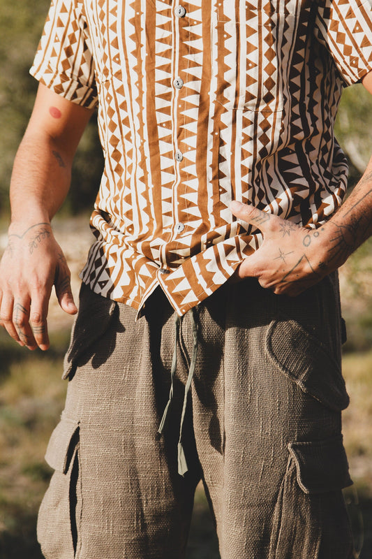 Bermuda uni en coton tissé épais- short pour homme teinture naturelle- bermuda festival- rave